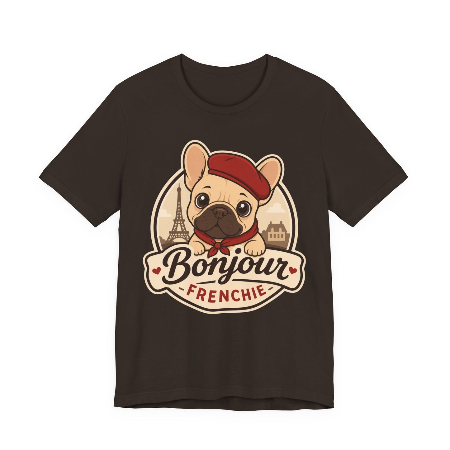 French Bulldog Shirt (Fawn), Pup in a Paris Beret, Mom Dad Gift, Bonjour Frenchie