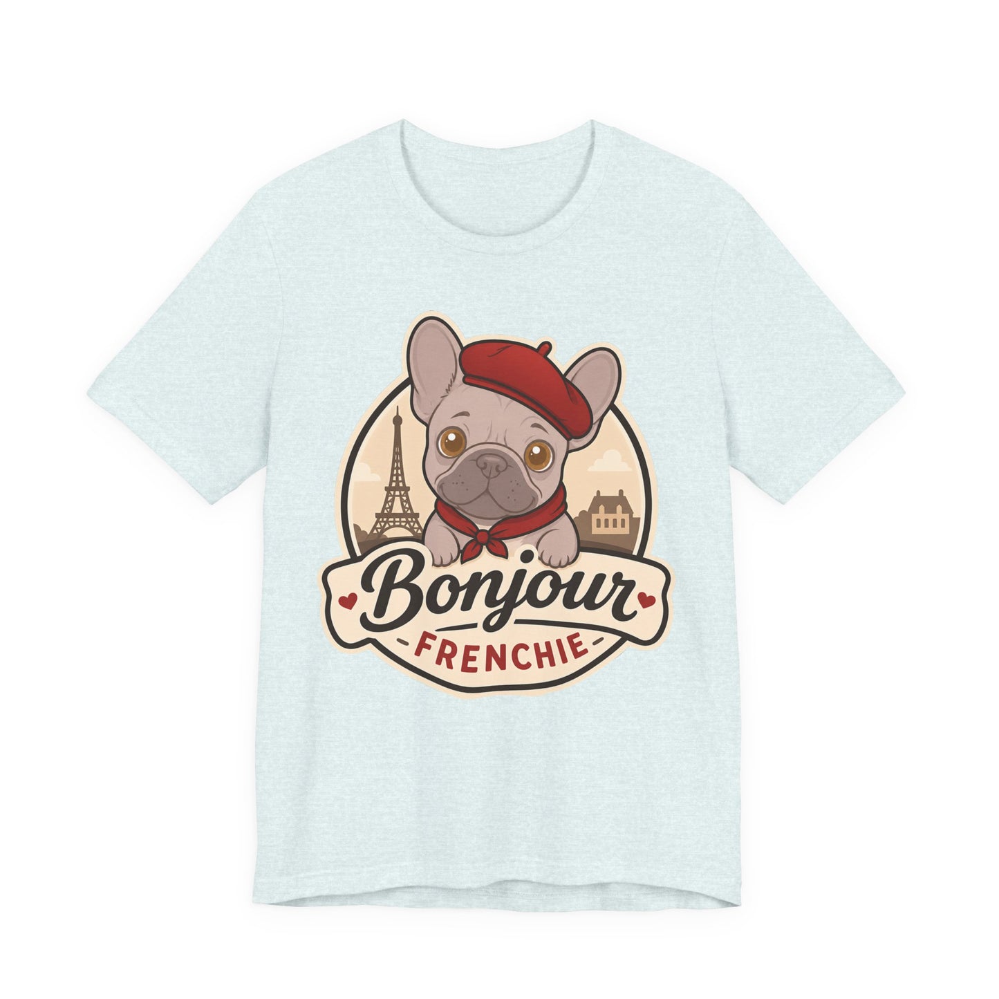 French Bulldog Shirt (Lilac), Pup in a Paris Beret, Mom Dad Gift, Bonjour Frenchie