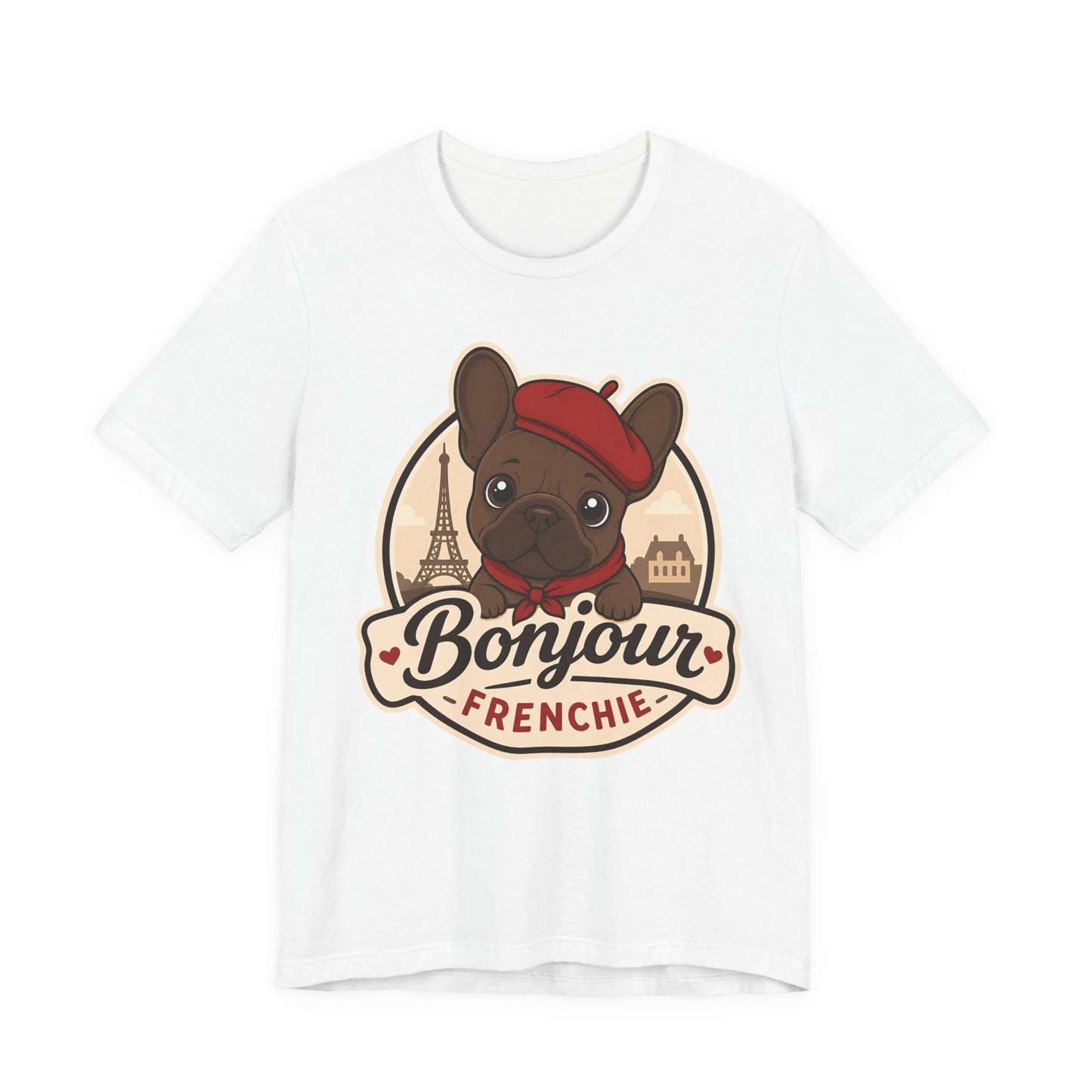 French Bulldog Shirt (Chocolate), Pup in a Paris Beret, Mom Dad Gift, Bonjour Frenchie