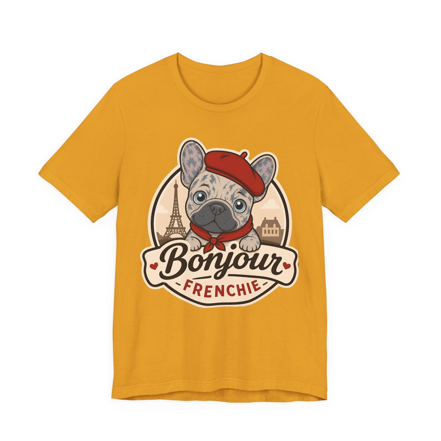 French Bulldog Shirt (Merle), Pup in a Paris Beret, Mom Dad Gift, Bonjour Frenchie