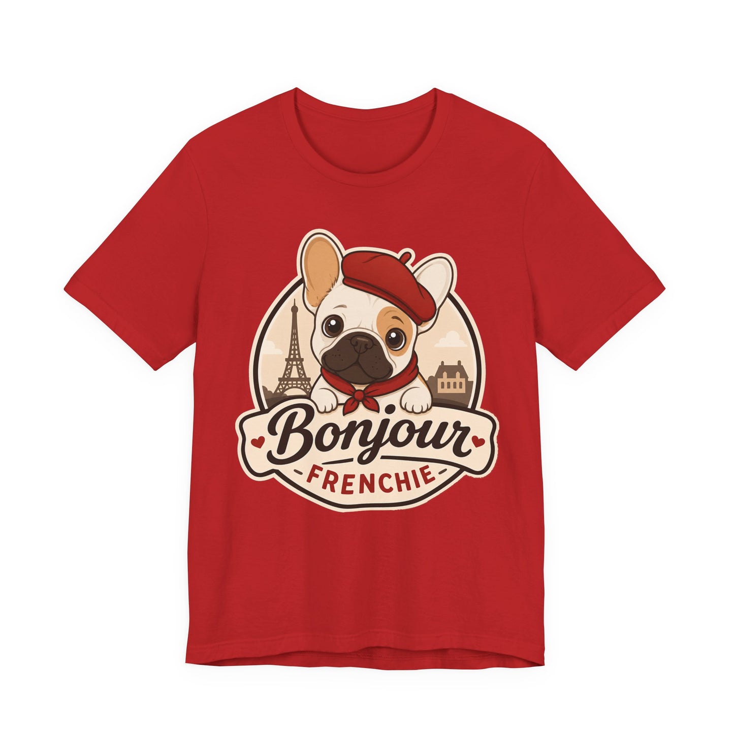 French Bulldog Shirt (Pied), Pup in a Paris Beret, Mom Dad Gift, Bonjour Frenchie