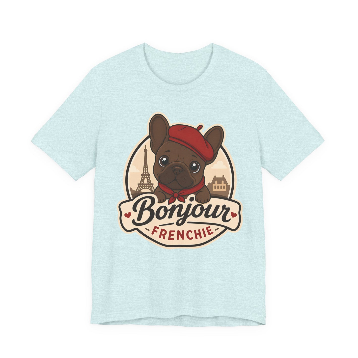 French Bulldog Shirt (Chocolate), Pup in a Paris Beret, Mom Dad Gift, Bonjour Frenchie