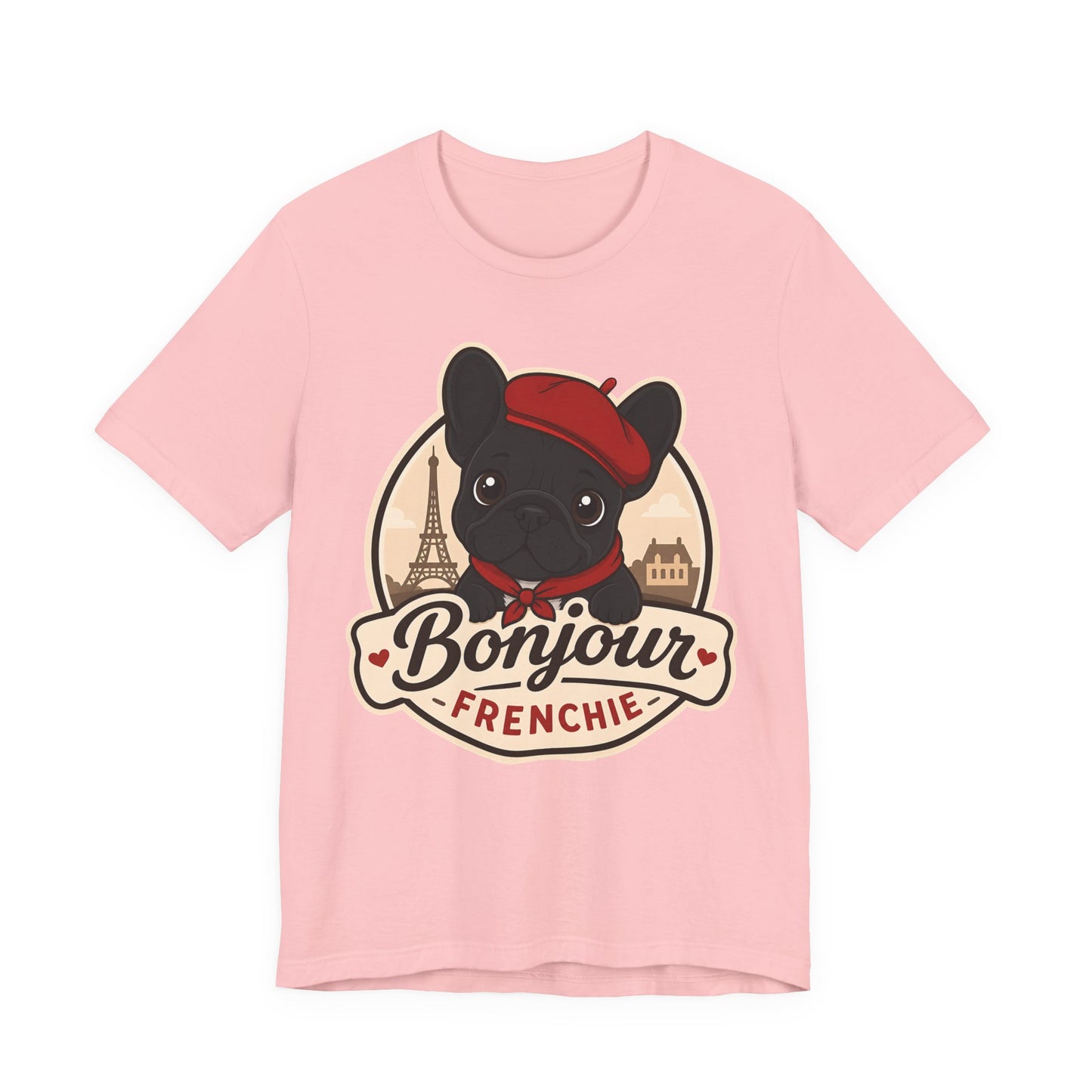 French Bulldog Shirt (Black), Pup in a Paris Beret, Mom Dad Gift, Bonjour Frenchie