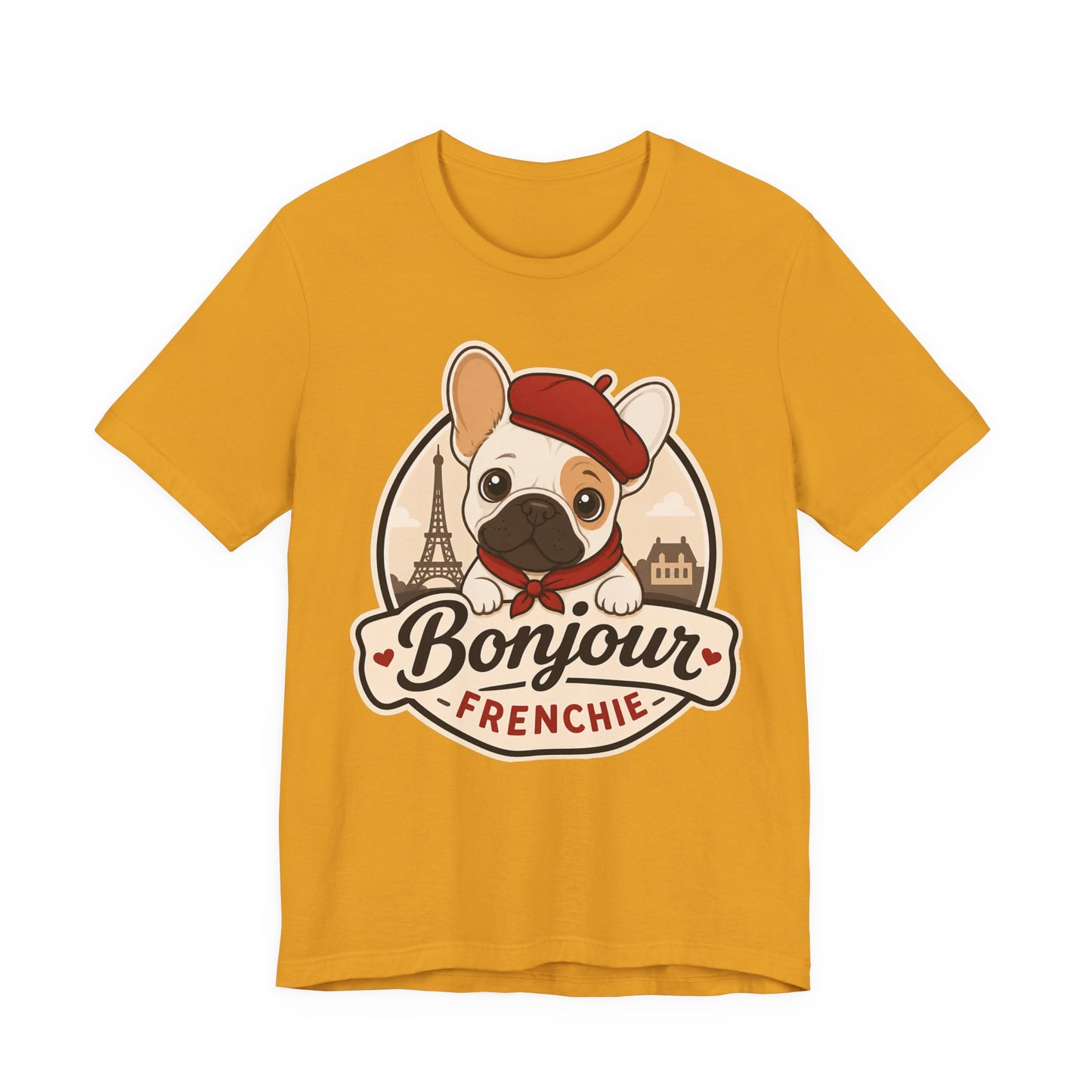 French Bulldog Shirt (Pied), Pup in a Paris Beret, Mom Dad Gift, Bonjour Frenchie