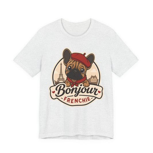French Bulldog Shirt (Brindle), Pup in a Paris Beret, Mom Dad Gift, Bonjour Frenchie