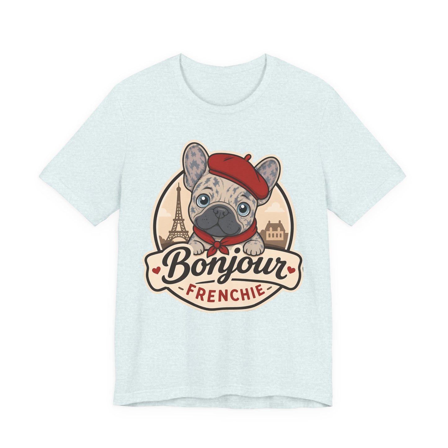 French Bulldog Shirt (Merle), Pup in a Paris Beret, Mom Dad Gift, Bonjour Frenchie