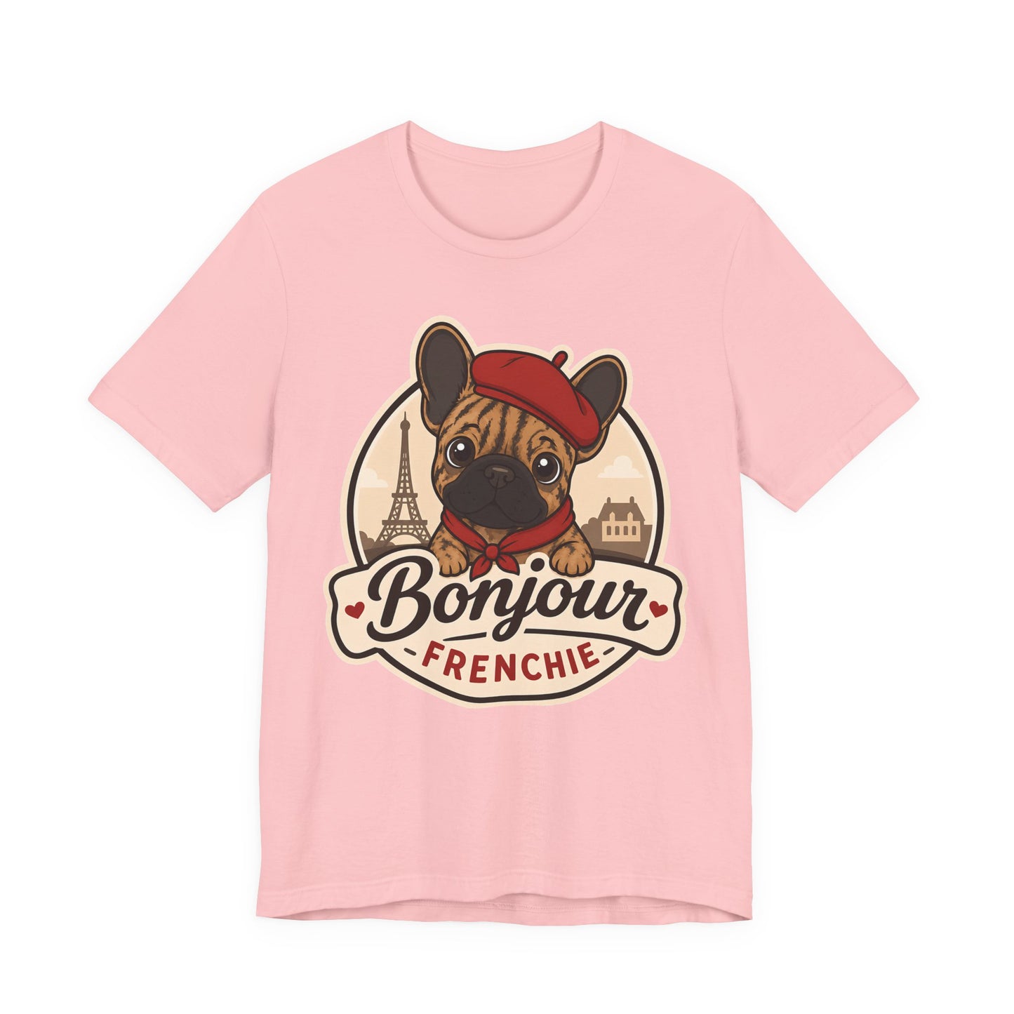 French Bulldog Shirt (Brindle), Pup in a Paris Beret, Mom Dad Gift, Bonjour Frenchie