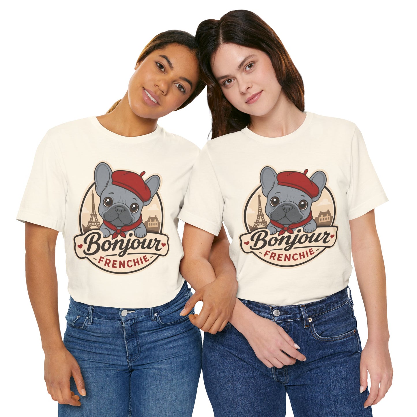 French Bulldog Shirt (Blue), Pup in a Paris Beret, Mom Dad Gift, Bonjour Frenchie