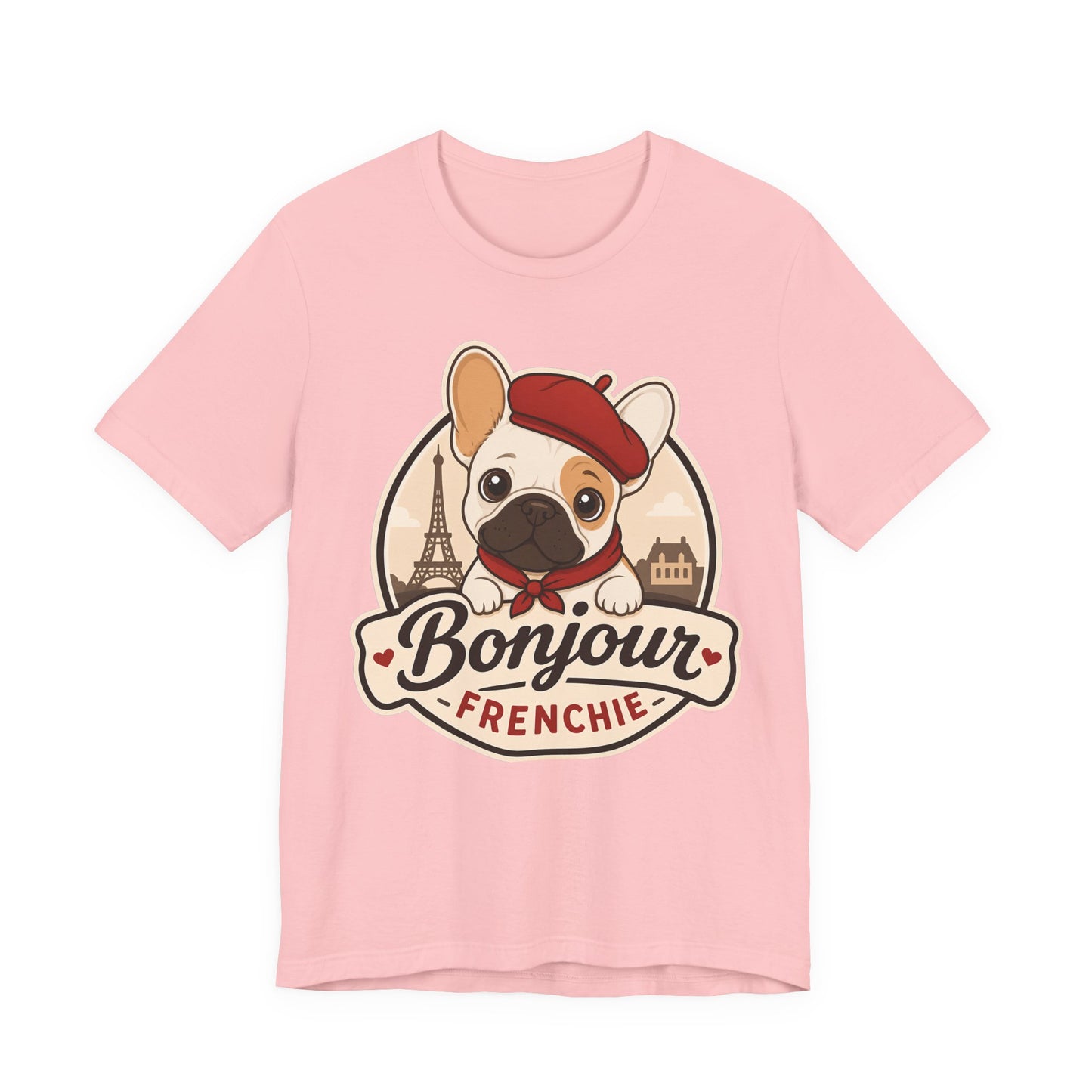 French Bulldog Shirt (Pied), Pup in a Paris Beret, Mom Dad Gift, Bonjour Frenchie