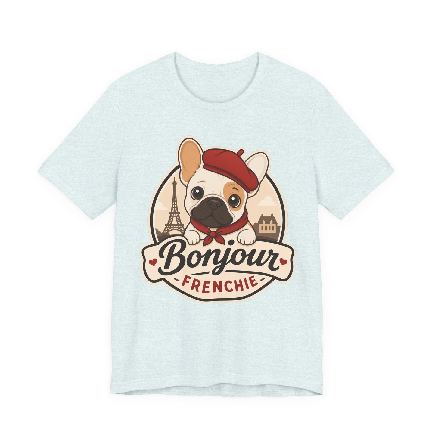 French Bulldog Shirt (Pied), Pup in a Paris Beret, Mom Dad Gift, Bonjour Frenchie