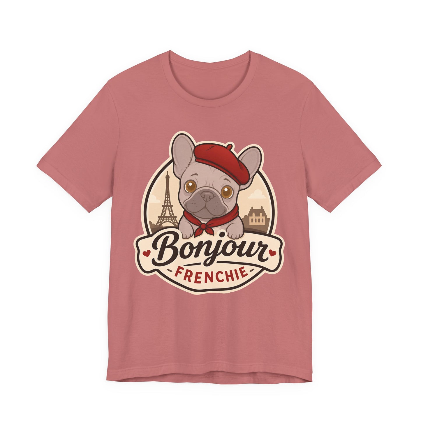 French Bulldog Shirt (Lilac), Pup in a Paris Beret, Mom Dad Gift, Bonjour Frenchie