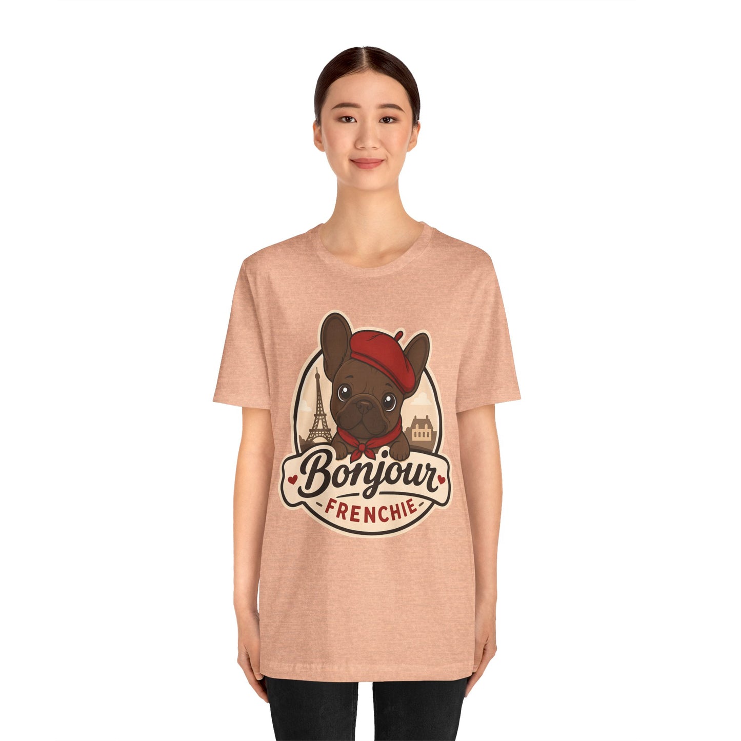 French Bulldog Shirt (Chocolate), Pup in a Paris Beret, Mom Dad Gift, Bonjour Frenchie