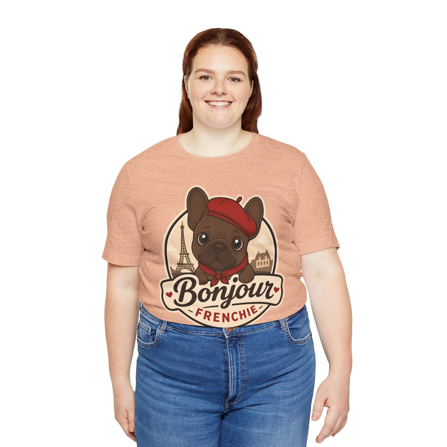 French Bulldog Shirt (Chocolate), Pup in a Paris Beret, Mom Dad Gift, Bonjour Frenchie