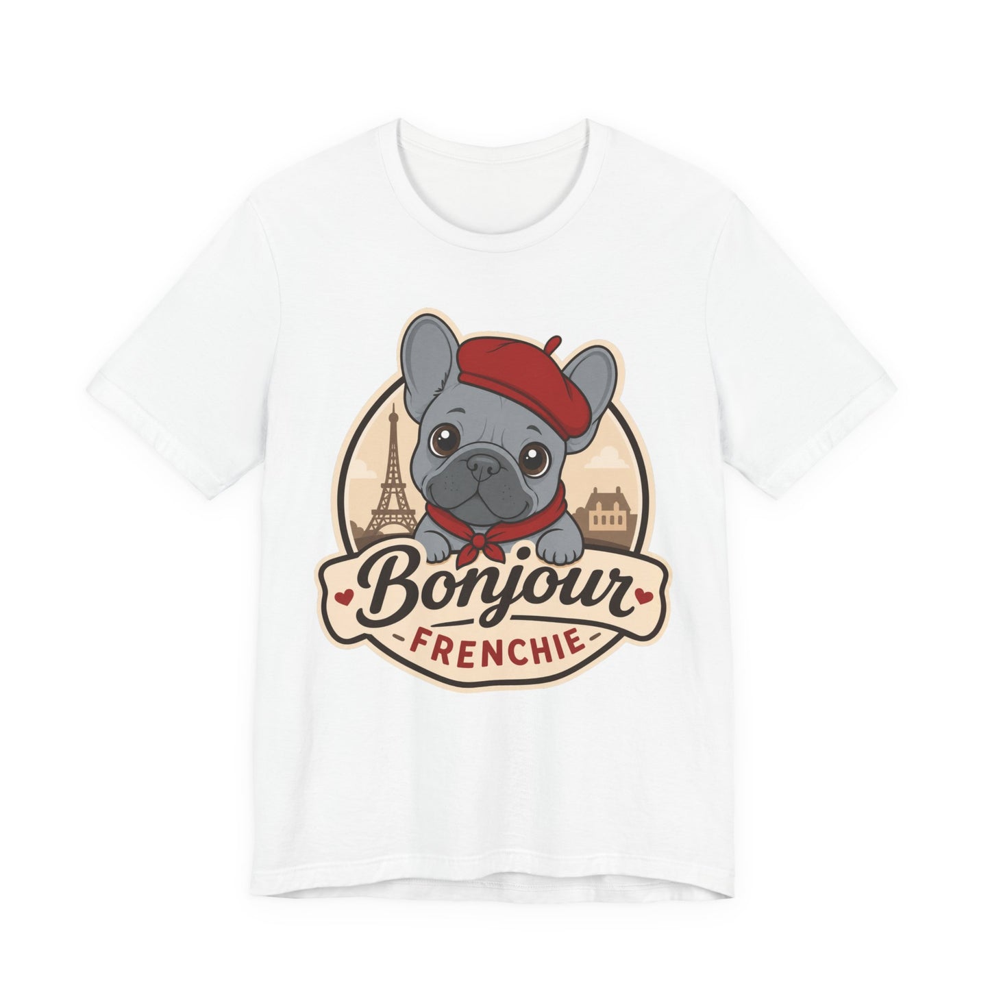 French Bulldog Shirt (Blue), Pup in a Paris Beret, Mom Dad Gift, Bonjour Frenchie