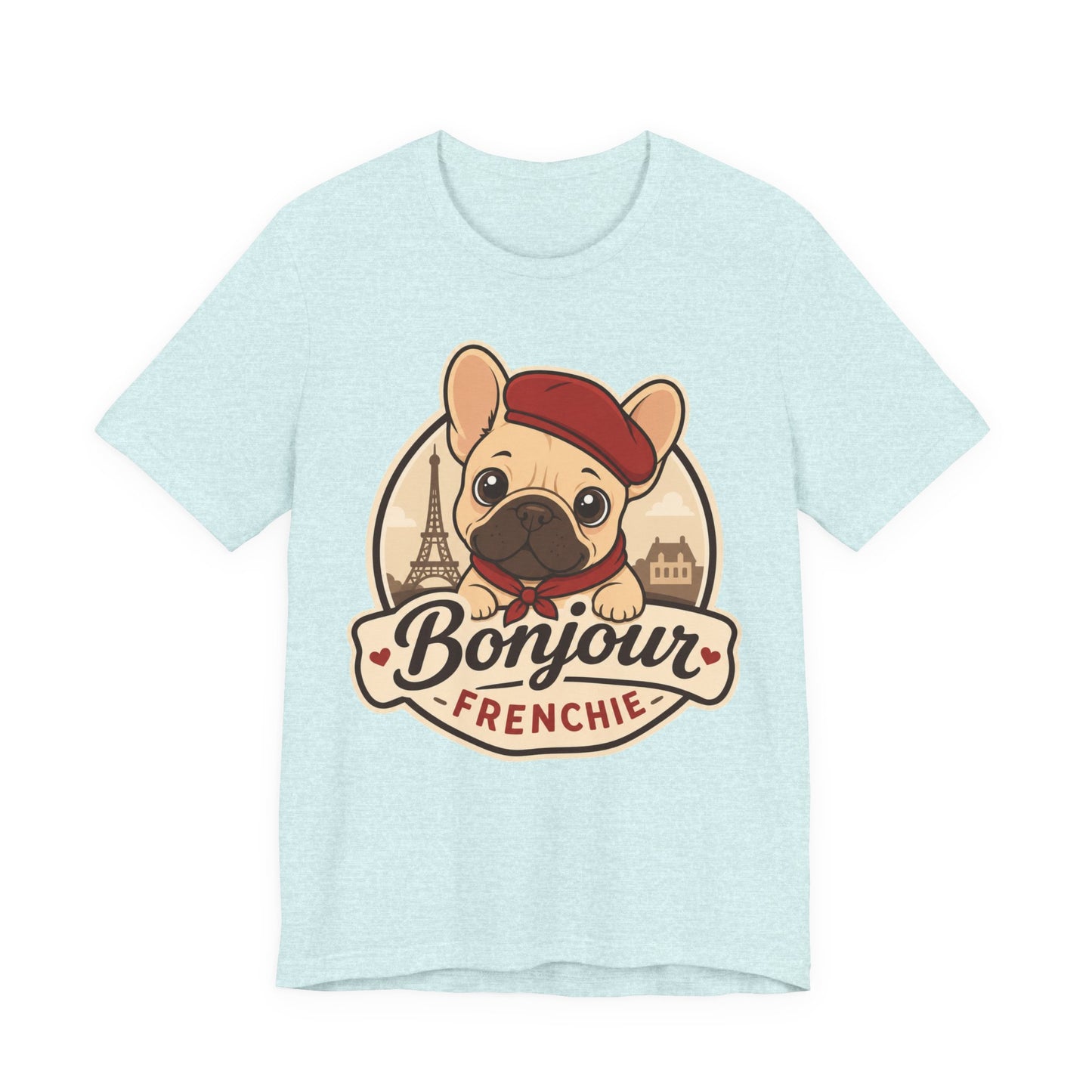 French Bulldog Shirt (Fawn), Pup in a Paris Beret, Mom Dad Gift, Bonjour Frenchie