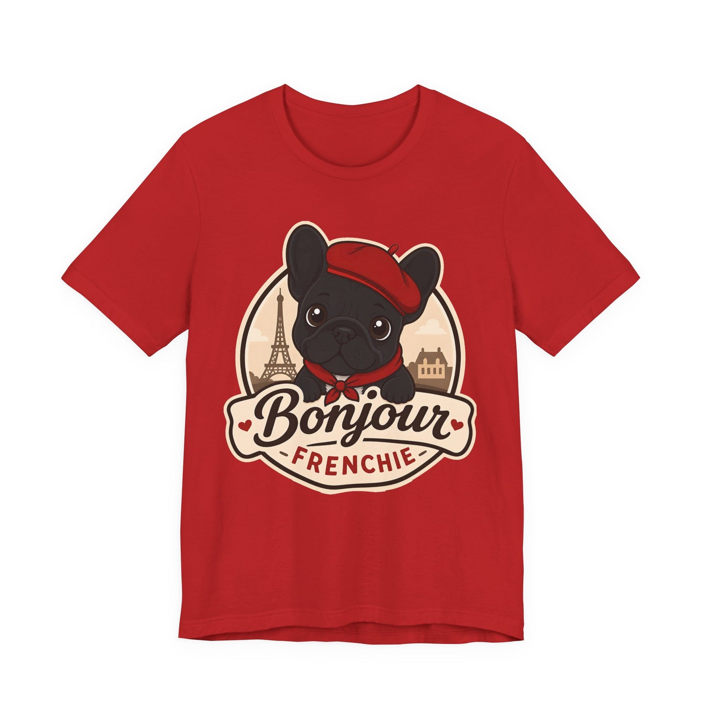 French Bulldog Shirt (Black), Pup in a Paris Beret, Mom Dad Gift, Bonjour Frenchie