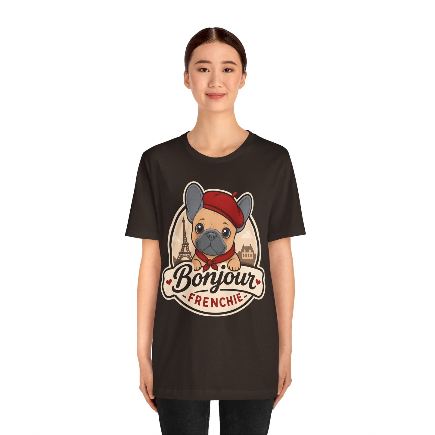 French Bulldog Shirt (Blue Fawn), Pup in a Paris Beret, Mom Dad Gift, Bonjour Frenchie