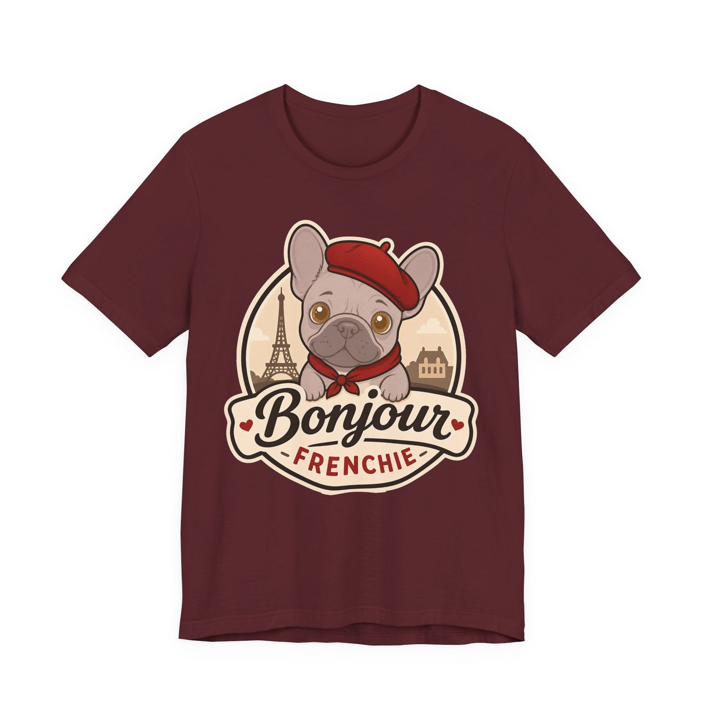 French Bulldog Shirt (Lilac), Pup in a Paris Beret, Mom Dad Gift, Bonjour Frenchie