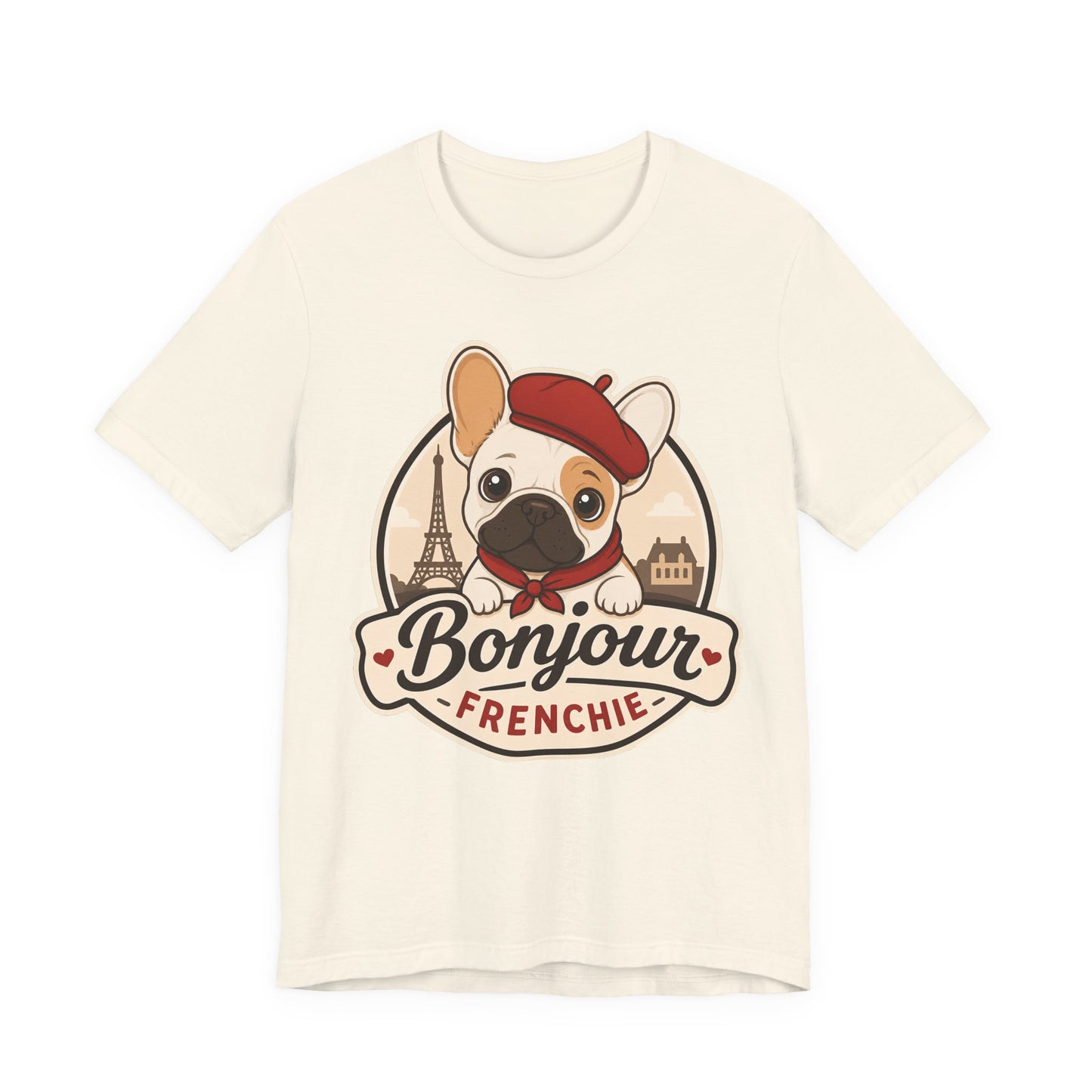 French Bulldog Shirt (Pied), Pup in a Paris Beret, Mom Dad Gift, Bonjour Frenchie