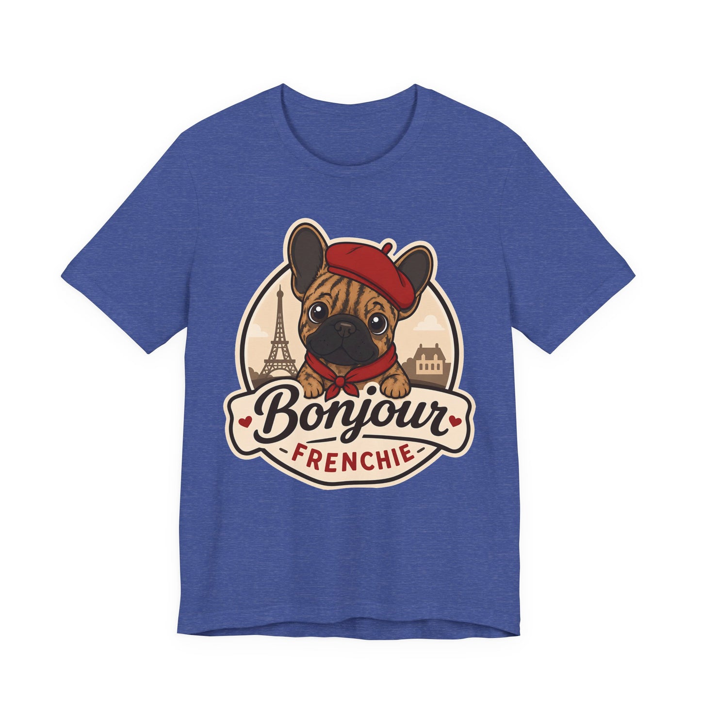 French Bulldog Shirt (Brindle), Pup in a Paris Beret, Mom Dad Gift, Bonjour Frenchie