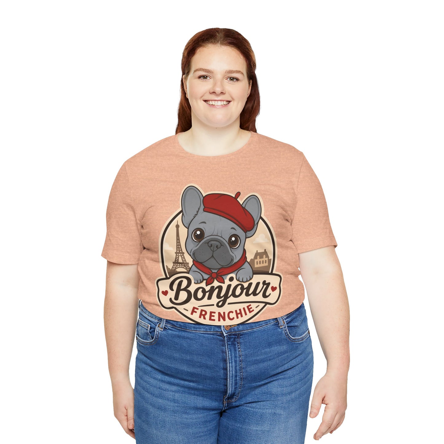 French Bulldog Shirt (Blue), Pup in a Paris Beret, Mom Dad Gift, Bonjour Frenchie