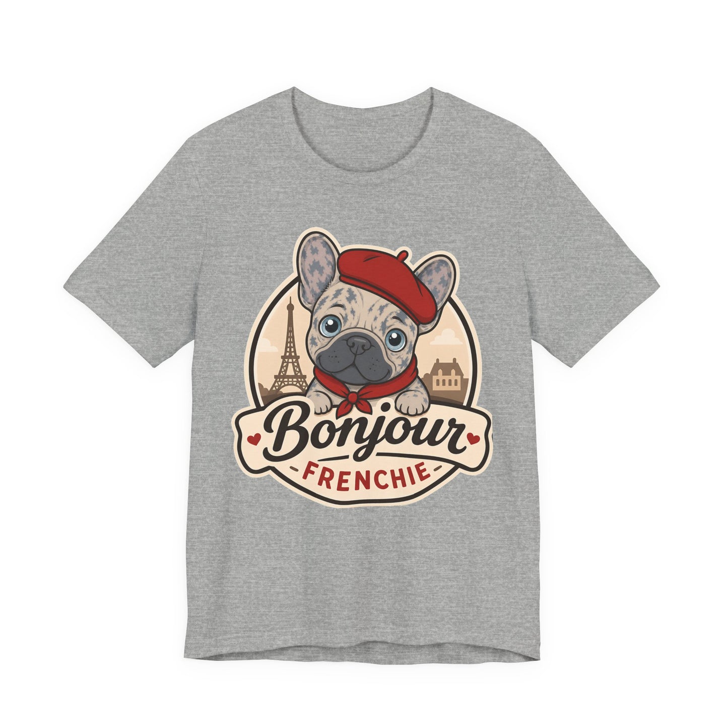 French Bulldog Shirt (Merle), Pup in a Paris Beret, Mom Dad Gift, Bonjour Frenchie