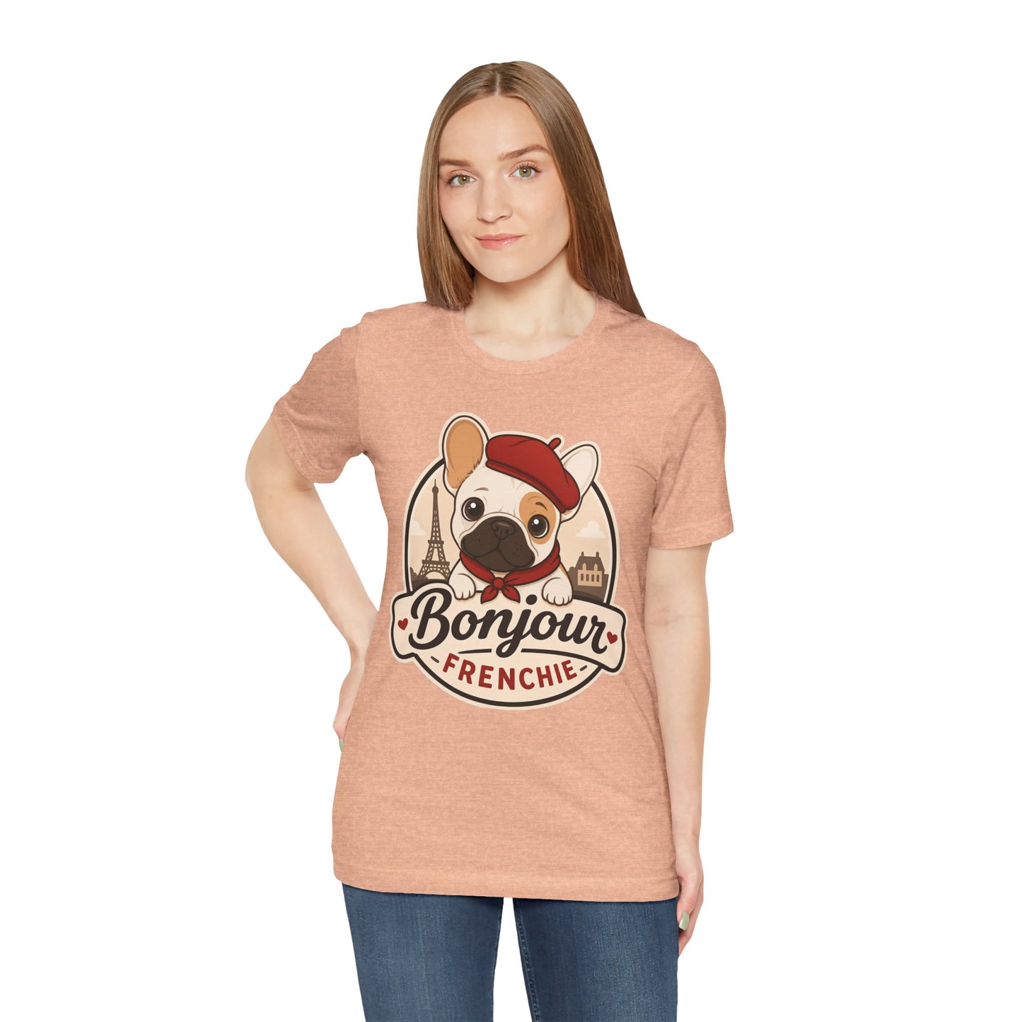French Bulldog Shirt (Pied), Pup in a Paris Beret, Mom Dad Gift, Bonjour Frenchie