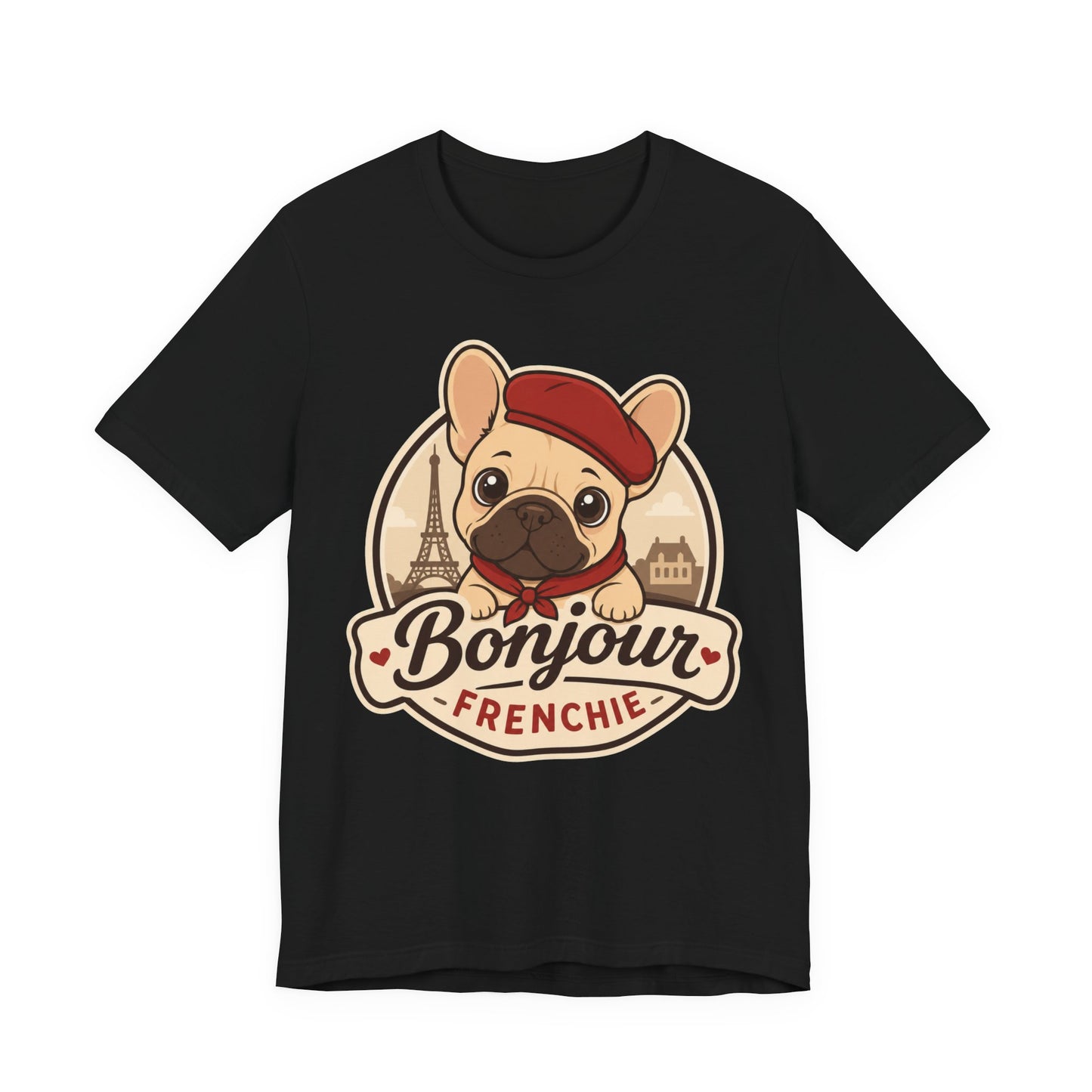 French Bulldog Shirt (Fawn), Pup in a Paris Beret, Mom Dad Gift, Bonjour Frenchie