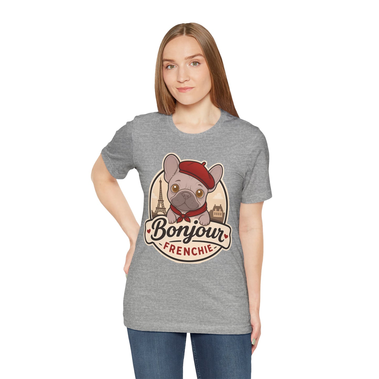 French Bulldog Shirt (Lilac), Pup in a Paris Beret, Mom Dad Gift, Bonjour Frenchie