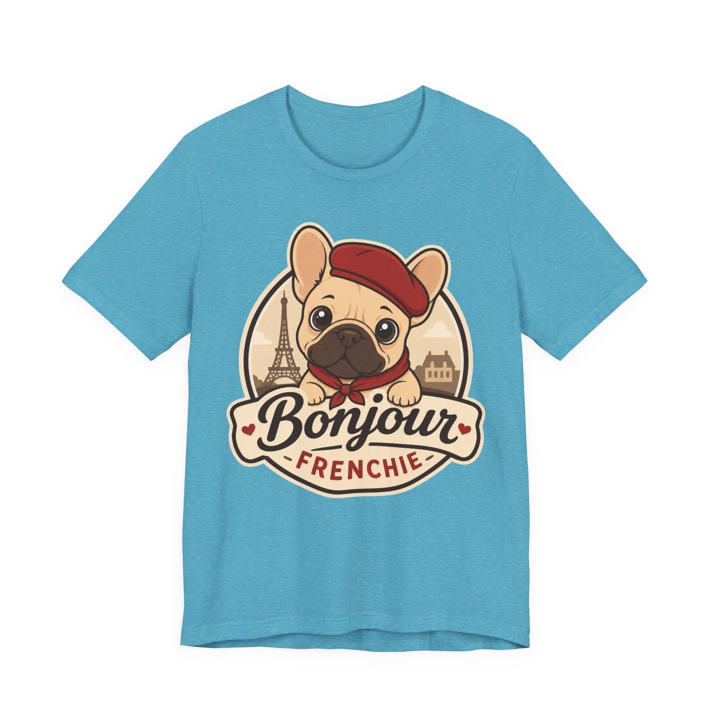 French Bulldog Shirt (Fawn), Pup in a Paris Beret, Mom Dad Gift, Bonjour Frenchie