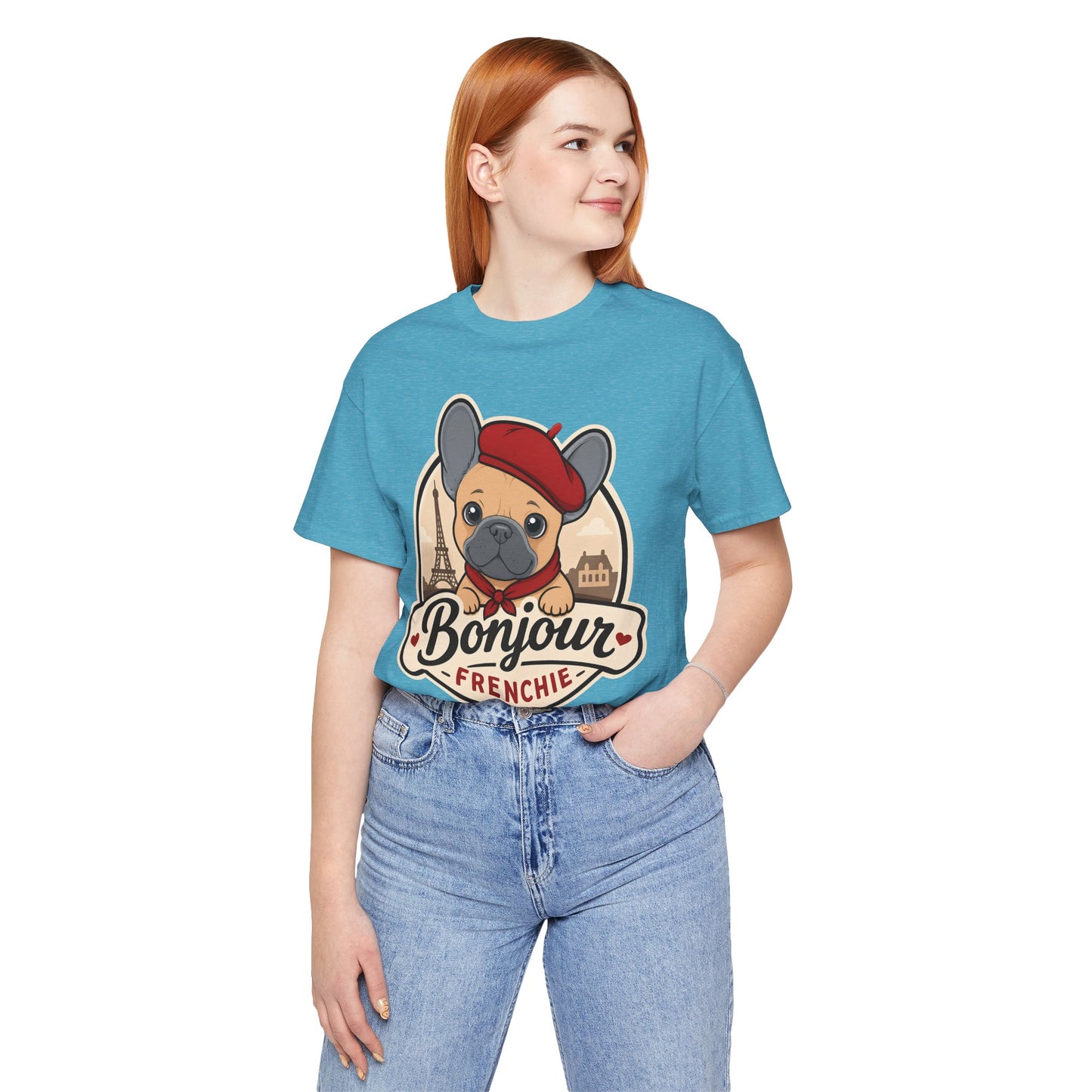 French Bulldog Shirt (Blue Fawn), Pup in a Paris Beret, Mom Dad Gift, Bonjour Frenchie