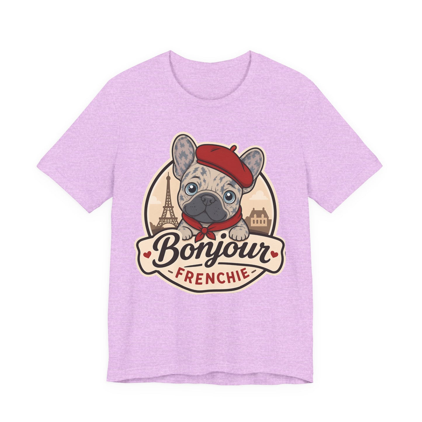 French Bulldog Shirt (Merle), Pup in a Paris Beret, Mom Dad Gift, Bonjour Frenchie
