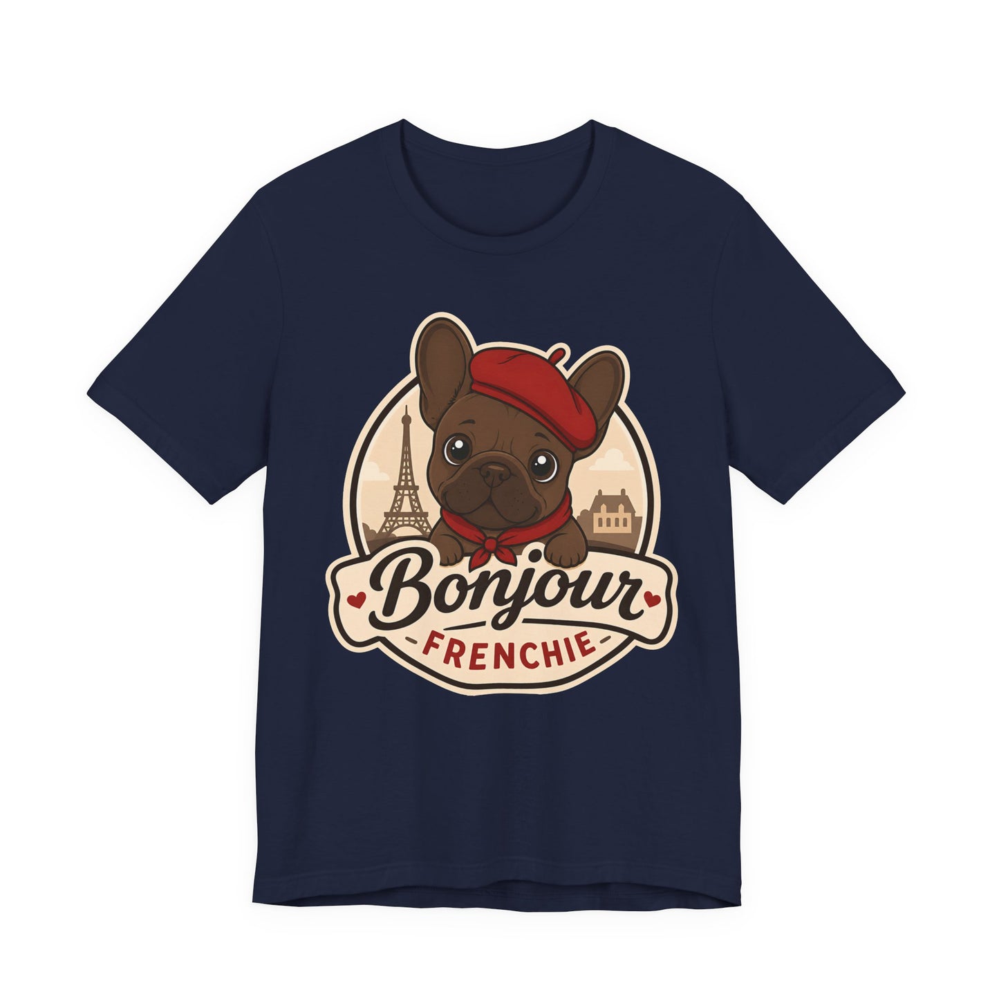 French Bulldog Shirt (Chocolate), Pup in a Paris Beret, Mom Dad Gift, Bonjour Frenchie