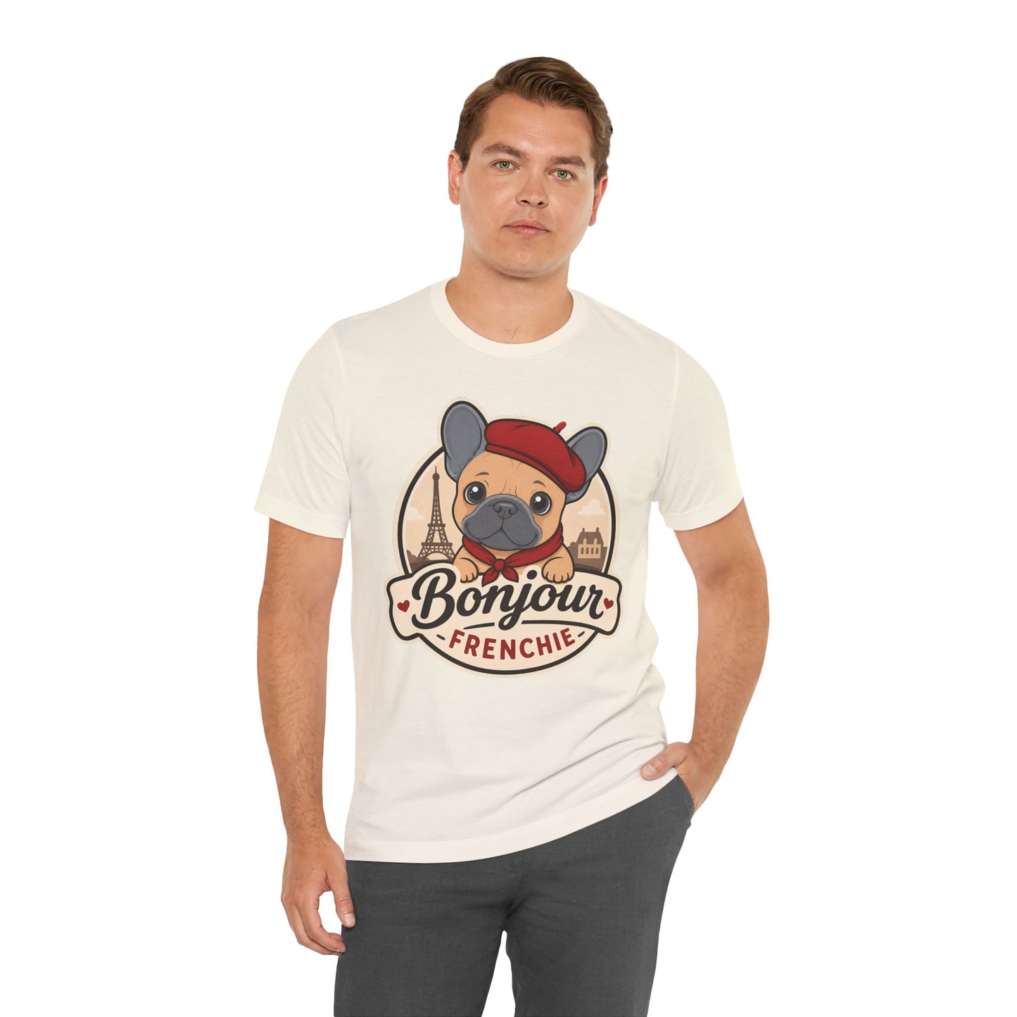 French Bulldog Shirt (Blue Fawn), Pup in a Paris Beret, Mom Dad Gift, Bonjour Frenchie