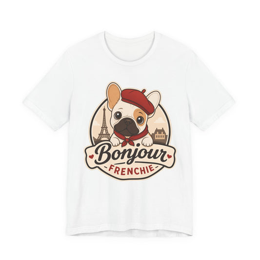 French Bulldog Shirt (Pied), Pup in a Paris Beret, Mom Dad Gift, Bonjour Frenchie