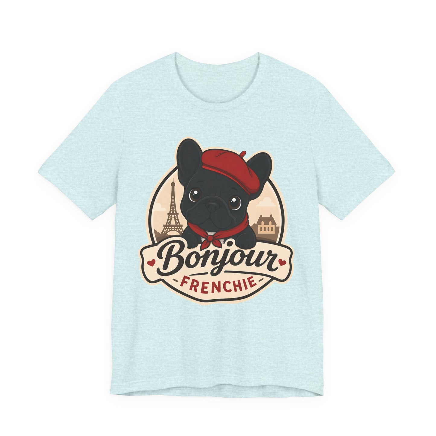 French Bulldog Shirt (Black), Pup in a Paris Beret, Mom Dad Gift, Bonjour Frenchie