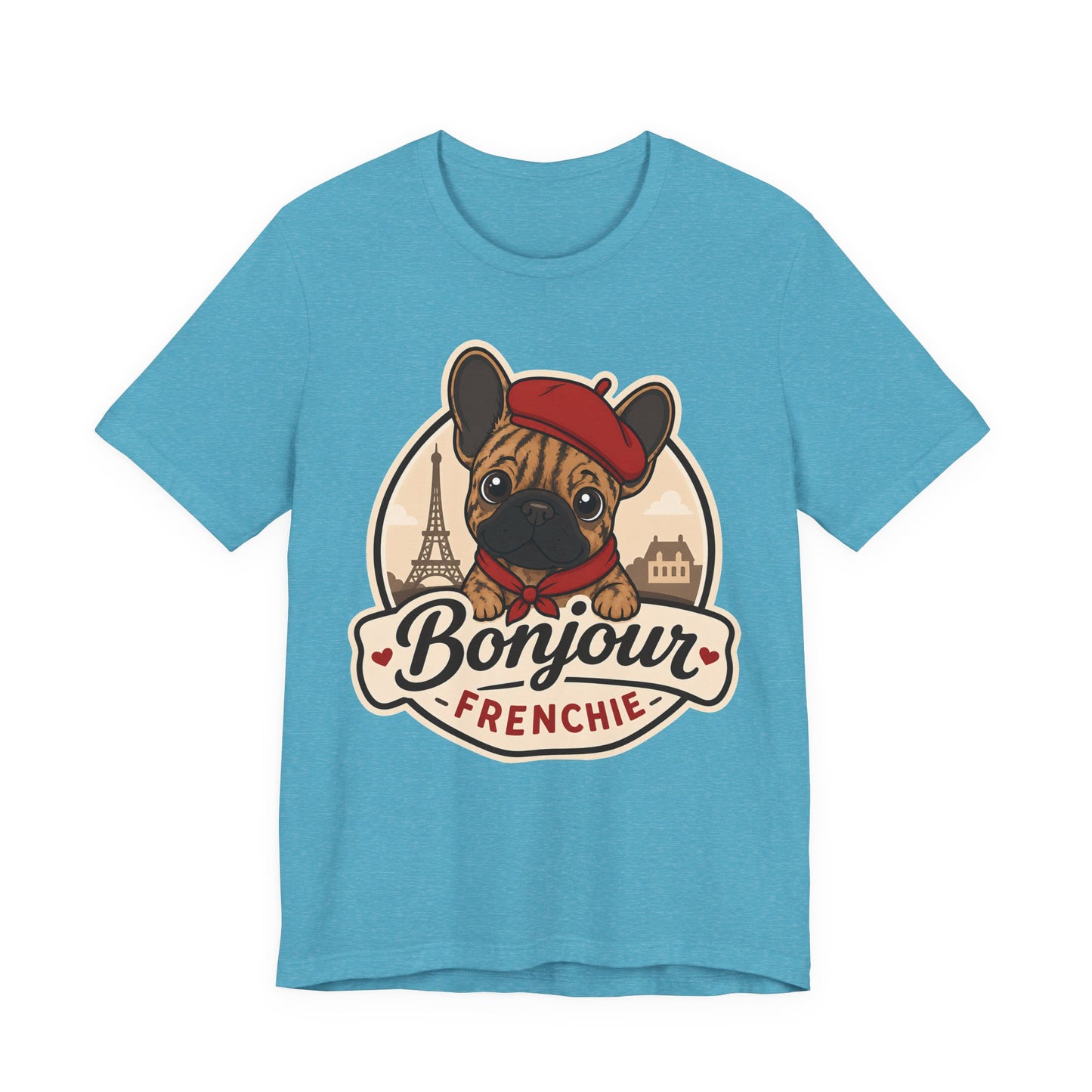 French Bulldog Shirt (Brindle), Pup in a Paris Beret, Mom Dad Gift, Bonjour Frenchie