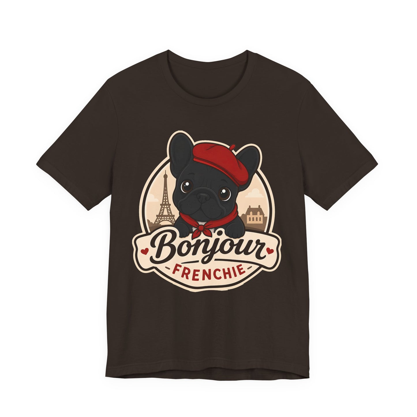 French Bulldog Shirt (Black), Pup in a Paris Beret, Mom Dad Gift, Bonjour Frenchie