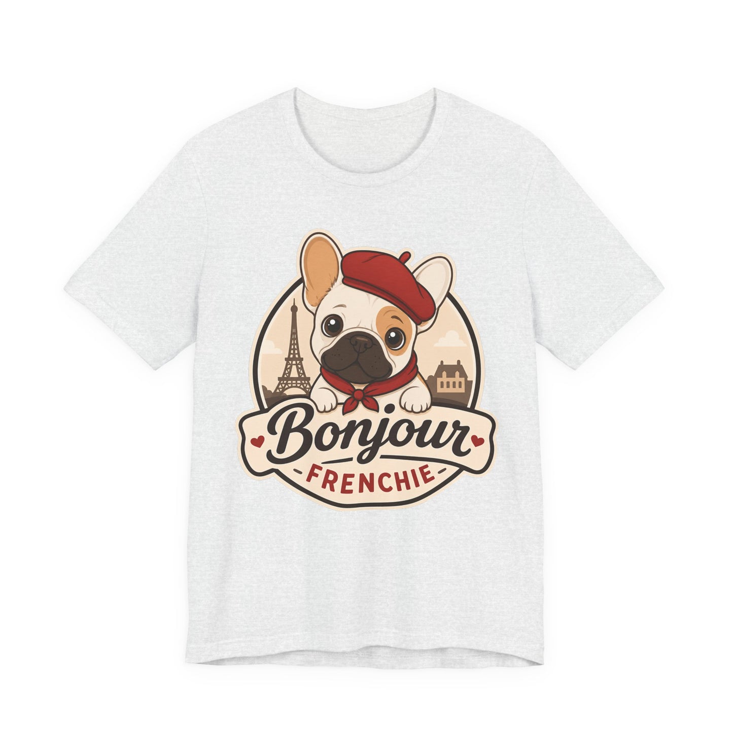 French Bulldog Shirt (Pied), Pup in a Paris Beret, Mom Dad Gift, Bonjour Frenchie