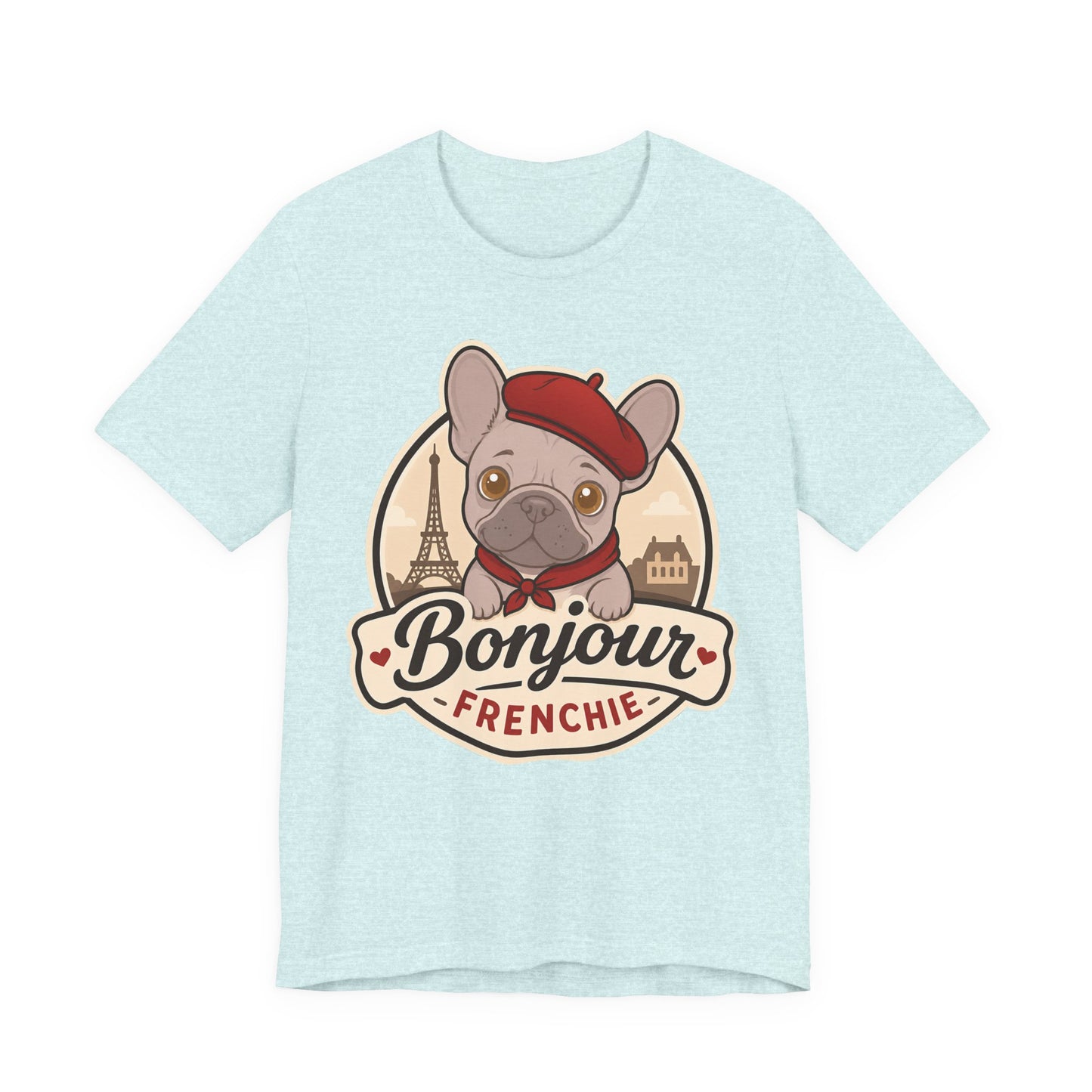 French Bulldog Shirt (Lilac), Pup in a Paris Beret, Mom Dad Gift, Bonjour Frenchie