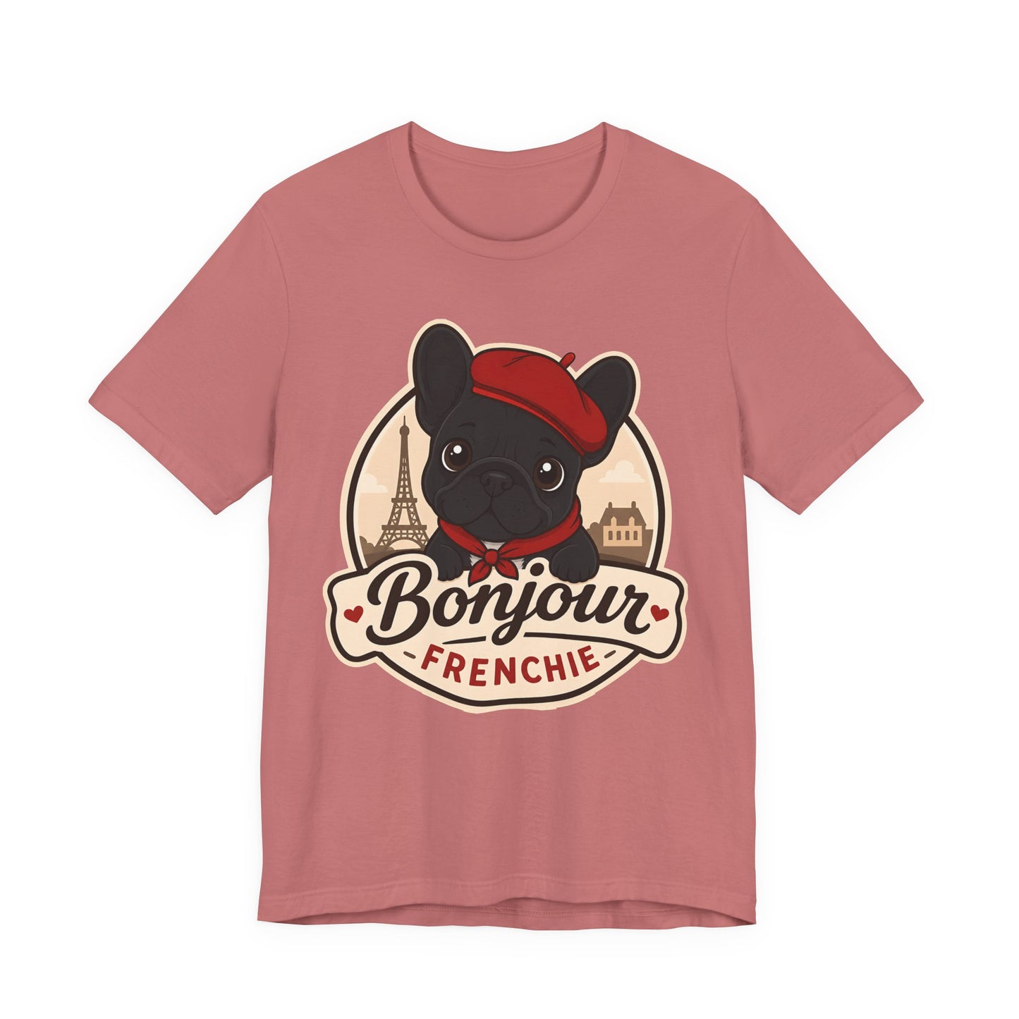 French Bulldog Shirt (Black), Pup in a Paris Beret, Mom Dad Gift, Bonjour Frenchie